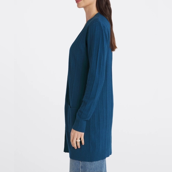 NWOT, Love Ellie, Olla Herringbone Knit Cardigan, Medium, Blue, So Soft!!! - Picture 3 of 15